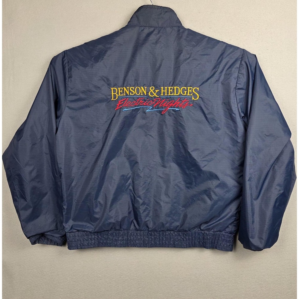 Vintage Benson & Hedges Electric Nights Jacket Mens Large Navy Windbreaker 90s - Picture 2 of 9